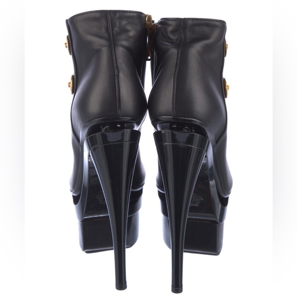 VERSACE Triple Platform Ankle Boots Black Leather Medusa Button 37.5EU 7.5US - Picture 4 of 16